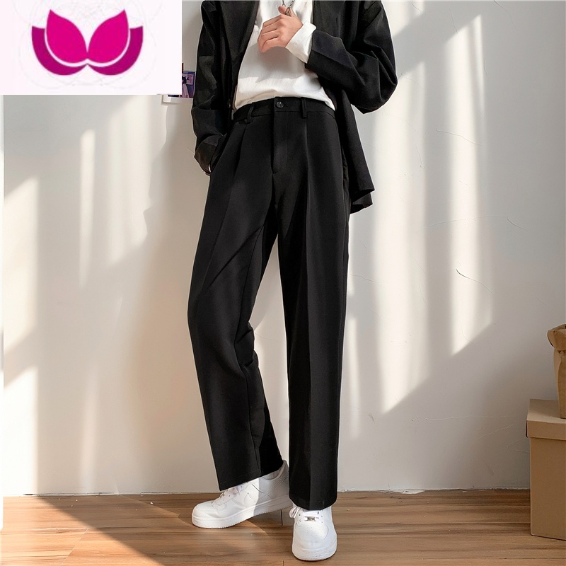 七斓休闲裤男士ins潮牌九分运动宽松直筒男生夏装冰丝小西裤子