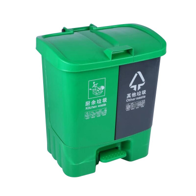 敏胤 L2080 脚踏双桶厨余+其他分类垃圾桶新国标 绿色+灰色