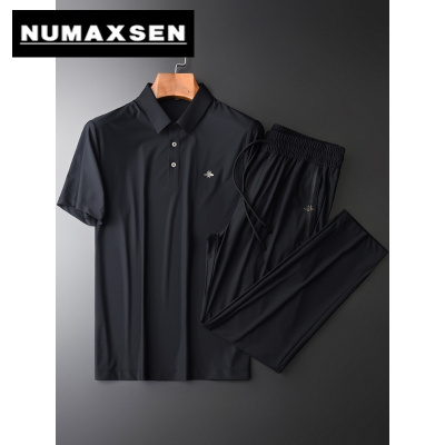 纽曼森（Numaxsen）运动套装男夏季新款小蜜蜂烫印图案冰丝短袖丝滑透气时尚休闲两件套