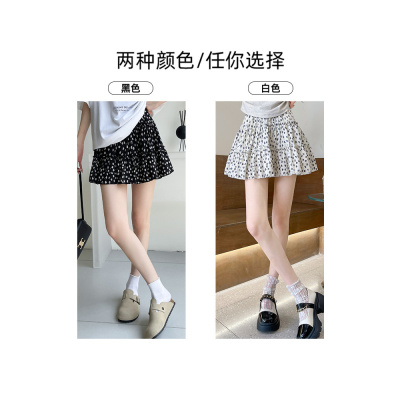 韩系黑色碎花短裙女2026夏季新款高腰a字半身裙小个子雪纺蛋糕裙