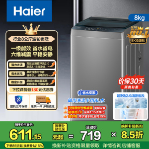 海尔(Haier)8公斤 全自动 波轮洗衣机 除螨洗 清新换风 XQB80-Z10D0 博卡灰 1级能效