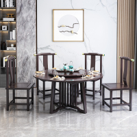 绵冠MIANGUAN新中式餐桌带转盘实木圆桌民宿酒店别墅现代简约轻奢餐桌椅组合 一桌六椅