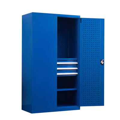 利特莱依重型工具柜车间用加厚物件工具储物柜工厂铁皮柜汽修厂零件收纳柜蓝色三层三抽带挂板