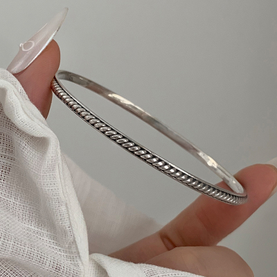 S925纯银做旧麻花手镯女复古韩版设计感手饰个性独特手链手串送女朋友老婆情人节七夕生日礼物