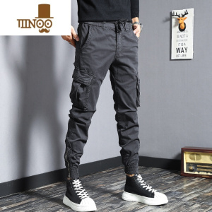 YANXU夏季薄款美式束脚工装裤男士潮牌修身休闲裤男英伦雅痞百搭长裤子