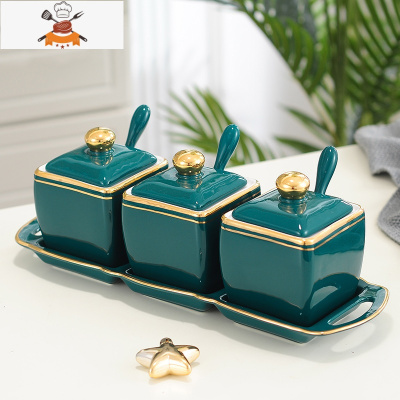 调味罐套装组合家用北欧轻奢调味料盒收纳盐罐陶瓷厨房用品置物架 敬平