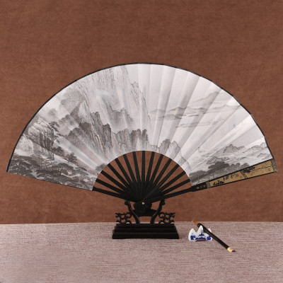男生霸气扇子折扇定制中国风宣纸古典风10寸山水墨汉服随身礼品扇三维工匠相濡以沫