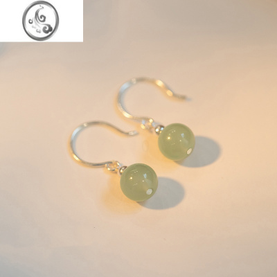 JiMi925银银针和田玉耳环红玛瑙耳钉ins小众设计复古2023年新款潮耳钩