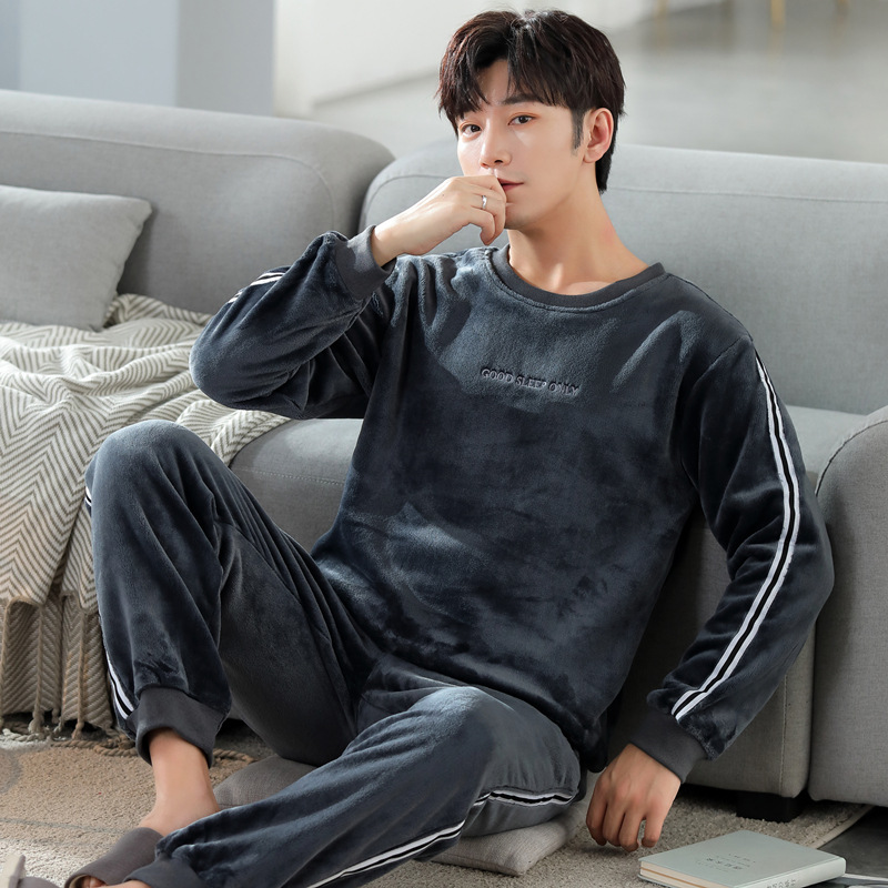 珊瑚绒睡衣男士秋冬季新款加绒冬天保暖法兰绒加厚青年男款家居服