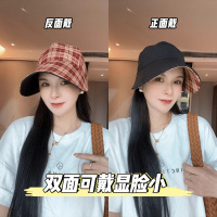 韩版百搭双面戴格纹鸭舌帽子女春夏新款休闲渔夫帽户外遮阳防晒帽