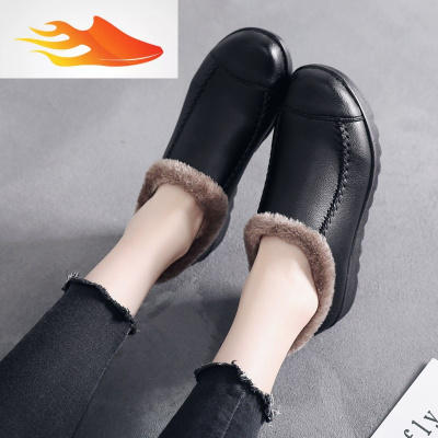 FISHBASKET妈妈棉鞋女冬保暖加绒平底中年女鞋中老年皮棉鞋女老人保暖鞋防滑休闲鞋