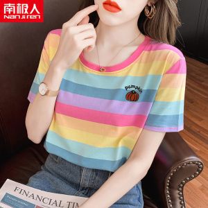 盐系短袖T恤女宽松新款潮韩版条纹衣服ins上衣