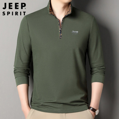 JEEP吉普2025春秋新款男长袖polo衫男纯色半拉链打底衫