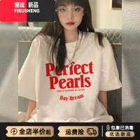 YIBUSHENG美式复古短袖t恤女款季白色情侣装宽松慵懒风半袖体恤