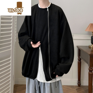 YANXU美式拉链开叉绒卫衣男款设计感小众高街潮牌外套痞帅