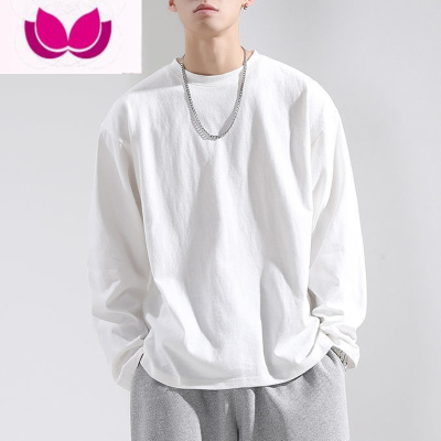 七斓高质量春季新款长袖t恤男宽松百搭港风休闲圆领上衣学生打底衫潮