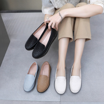 秋妈妈鞋真皮软底豆豆鞋平底复古单鞋中老年人舒适皮鞋一脚蹬