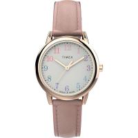 TIMEX/天美时女表简约经典大表盘石英防水复古黑面皮带表