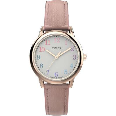 TIMEX/天美时女表简约经典大表盘石英防水复古黑面皮带表