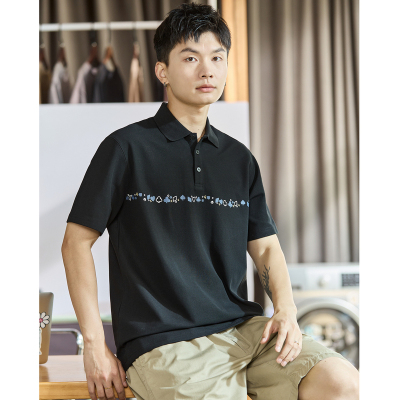 [2.5折价83.3元叠加优惠券]唐狮夏季新款Polo衫男士黑色短袖有翻领t恤高级感港风上衣潮