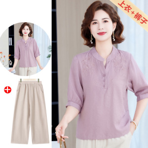 中老年夏季套装妈妈装新款衣服时尚两件套搭配女装夏款中年薄