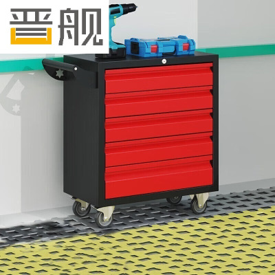 晋舰汽修工具车移动工具柜多功能工具箱 标配[黑红]五抽工具车