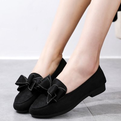 枫述2021新款软底豆豆鞋浅口平底妈妈鞋蝴蝶结老北京布鞋女单鞋工作鞋