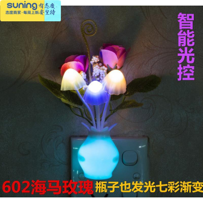 希杰狮王led创意光控宝宝喂奶小夜灯节能起夜七彩灯插电床头灯卧室壁灯602发光瓶海马玫瑰(光控)灯具