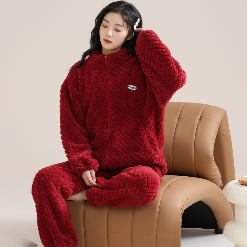 花花公子情侣睡衣珊瑚绒2025新款家居服男士秋冬季女加绒发热衣裤