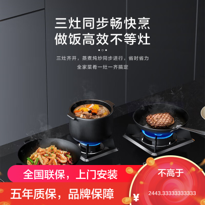 老板(ROBAM)4.5kW燃气灶三眼灶煤气灶单灶具燃气灶嵌入式灶煤气炉钢化玻璃灶台炉具炉灶带熄火保护39B1A