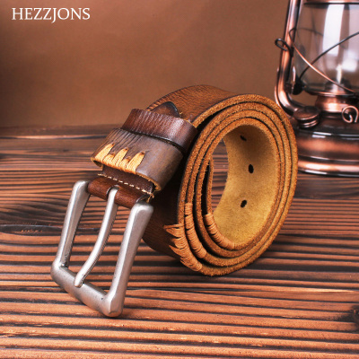 赫泽琼斯HEZZJONS皮带男真皮腰带复古青年牛仔裤皮带中年休闲百搭针扣皮带纯牛皮手工腰带