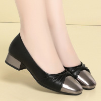 年新款蝴蝶结小香风单鞋低跟浅口拼色女鞋