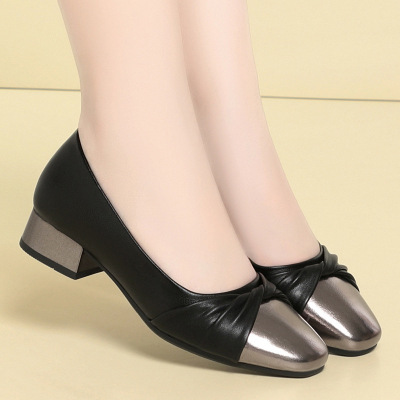 年新款蝴蝶结小香风单鞋低跟浅口拼色女鞋