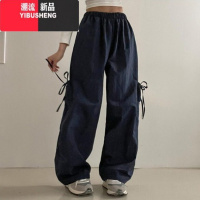 YIBUSHENG韩国chic春减龄复古小众薄款休闲裤侧边口袋蝴蝶结宽松工装裤女
