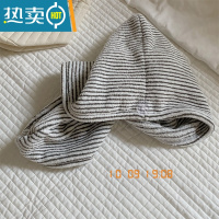 敬平巨好用 不掉色包头毛巾 吸水速干洗头浴帽 灰白条纹干发帽