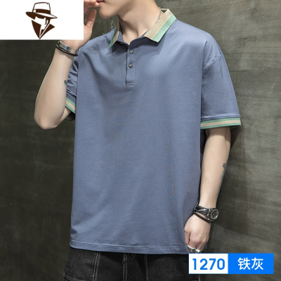 衫夏季潮流冰丝翻领男装体恤2021新款有带领短袖T恤男士衣服Polo衫YIBUSHENG