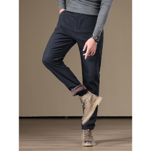 秋冬季裤子男加绒加厚大码简约抗皱易打理保暖男士商务休闲裤