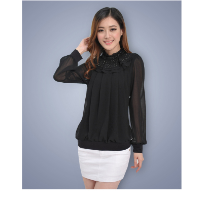 暖青汇加肥加大码半高领加绒打底衫女灯笼袖长袖秋冬宽松遮肚子雪纺上衣蕾丝衫