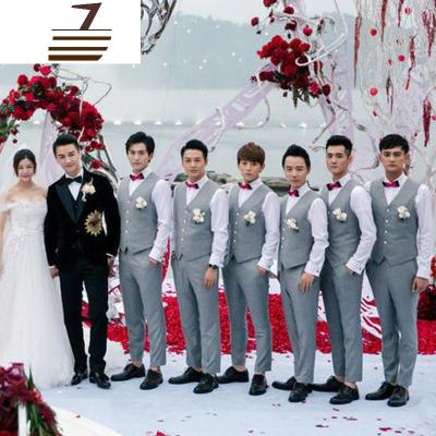 NEWLAKE伴郎服套装马甲裤子浅灰色男士新郎装结婚礼服西装兄弟团西服套装