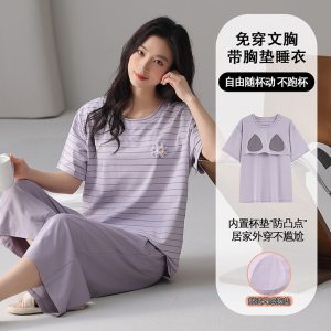 睡衣纯棉女夏季新款短袖七分裤卡通全棉韩版宽松家居服可外穿套装