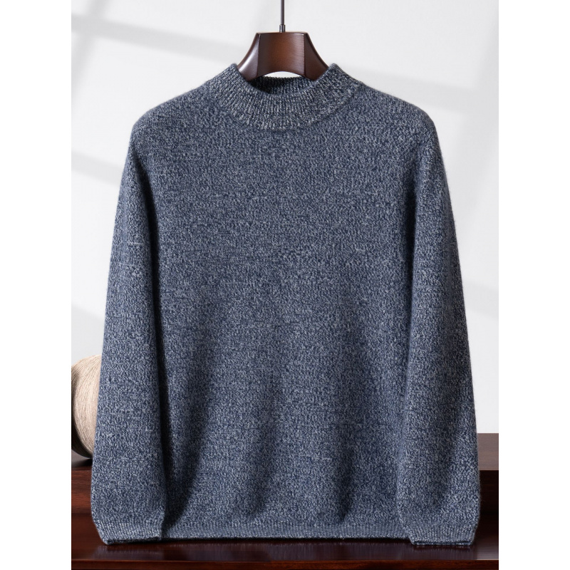 花纱秋冬双股加厚半高领山羊绒衫男长袖套头打底针织宽松毛衣保暖