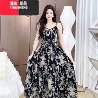 YIBUSHENG29-2024新款法式吊带图腾碎花沙滩连衣裙女季外穿质感高级感气