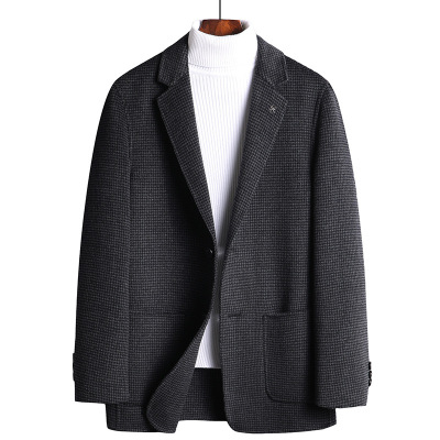 男士双面呢羊毛西装秋季新款千鸟格羊毛西服商务休闲呢子外套潮流
