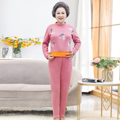 中老年女德绒套头套装秋衣秋裤奶奶装大码加绒加厚保暖内衣妈妈装