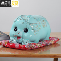 三维工匠网红儿童存钱罐大人家用陶瓷猪不可取储蓄罐超大号储钱罐女生可爱 大蝴蝶蓝猪配红垫不可取