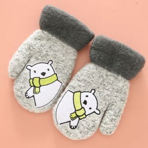 新款儿童手套男女秋冬季保暖加绒半指翻盖卡通小孩学生写字
