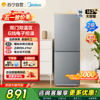 [自营]美的冰箱(Midea)182升双开门两门小户型家用租房宿舍可冷藏冷冻不占地低音运行BCD-182M钛钢灰-星烁