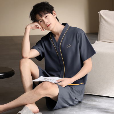 纯棉开衫和服睡衣男款春夏季2026年新款男士家居服短袖短裤两件套
