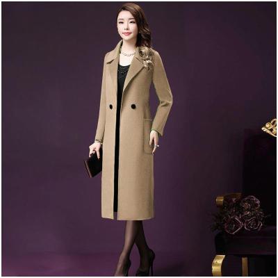 FISHBASKET冬季新款毛呢外套女2020中长款气质修身过膝韩版双排扣呢子大衣毛呢外套