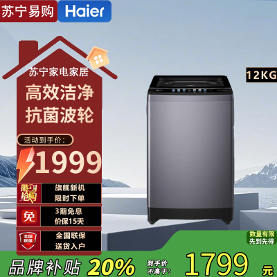 海尔追光波轮洗衣机XQB120-BSE30L2 12kg直驱变频星蕴银全自动深层护理